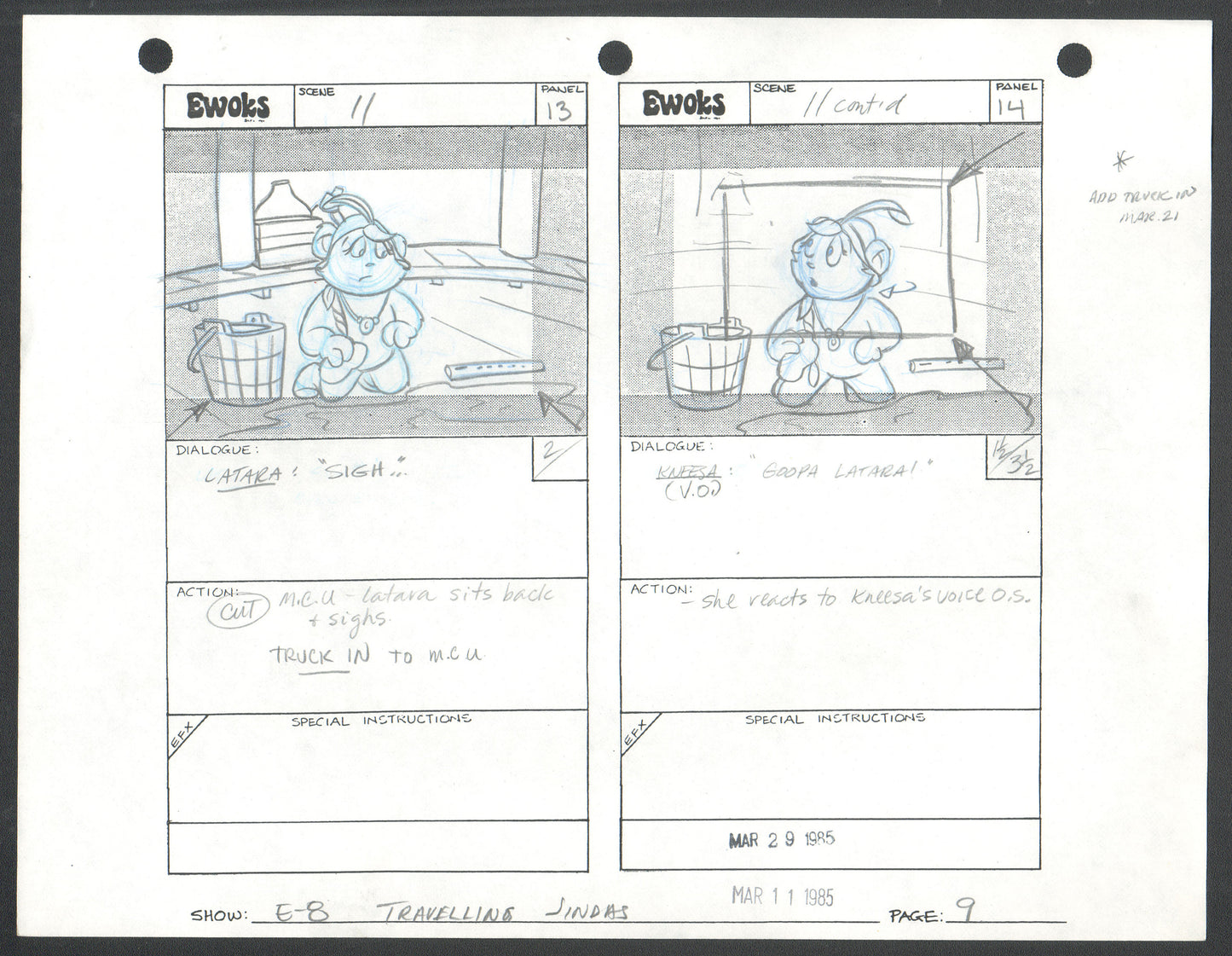 Star Wars: Ewoks season 1985 Original Production Pencil Animation Storyboard 9