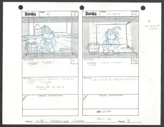 Star Wars: Ewoks season 1985 Original Production Pencil Animation Storyboard 9