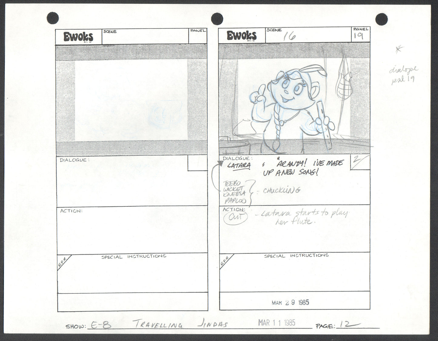 Star Wars: Ewoks season 1985 Original Production Pencil Animation Storyboard 12