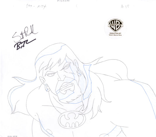 Justice League Aquaman Signed by Bruce Timm Production Animation Cel Drawing from Warner Brothers 280
