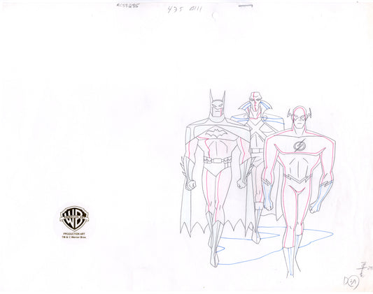 Justice League Unlimited Superman Flash and Martian Manhunter KEY Production Animation Cel Drawing from Warner Brothers 285