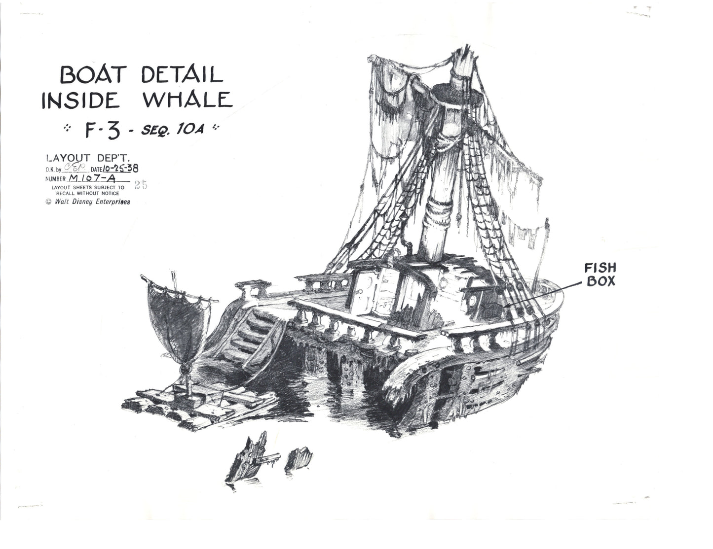 Pinocchio Boat Detail Inside Whale Walt Disney production animation model sheet 1930s