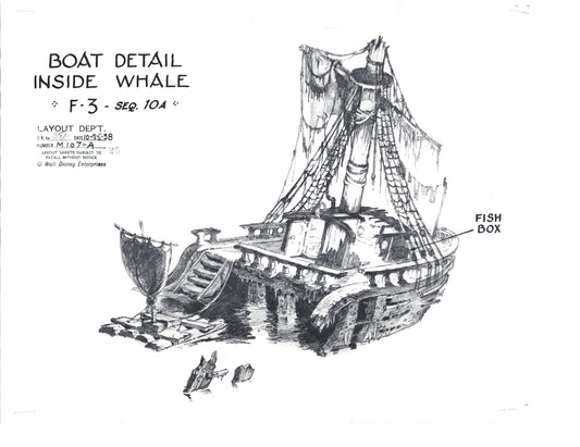 Pinocchio Boat Detail Inside Whale Walt Disney production animation model sheet 1930s