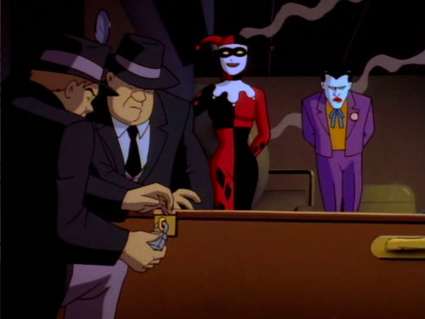 Batman Animated BTAS Harley Joker Production Cel and Original Backgrou ...