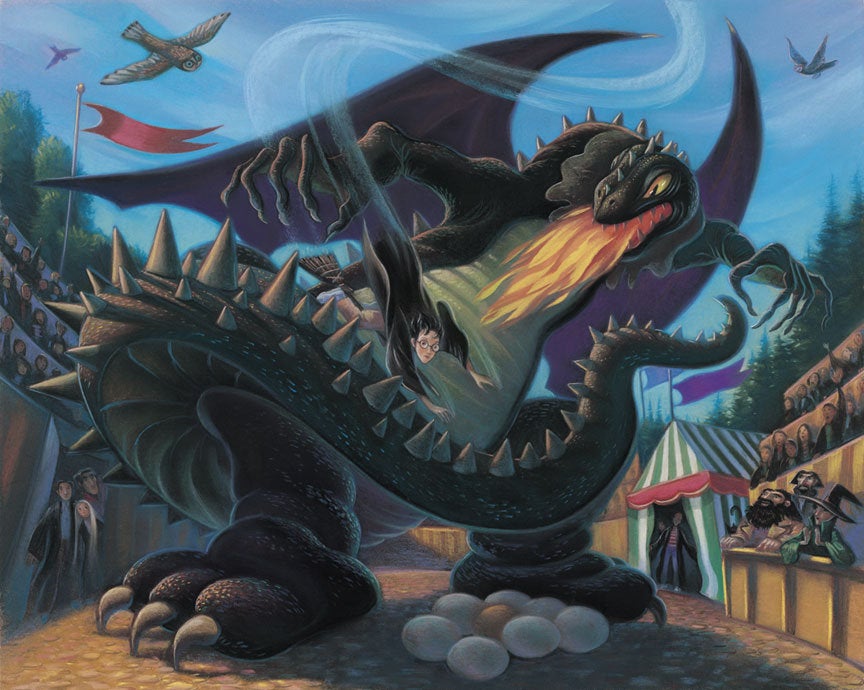 Harry Potter Battle with the Dragon Mary GrandPre SIGNED Giclee on Fine Art Paper Limited Edition of 250