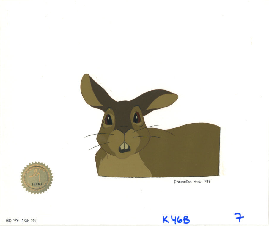 Watership Down  BLACKBERRY 1978 production animation cell LJE Seal COA 34-1