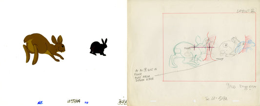 2 lot Watership Down FIVER 1978 production animation cel AND LAYOUT Drawing 127-31