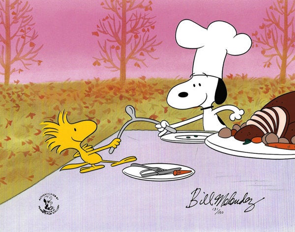 PEANUTS Thanksgiving Wishbone Wishes Snoopy Limited Edition of 150 Animation Cel Signed by Bill Melendez mlc03