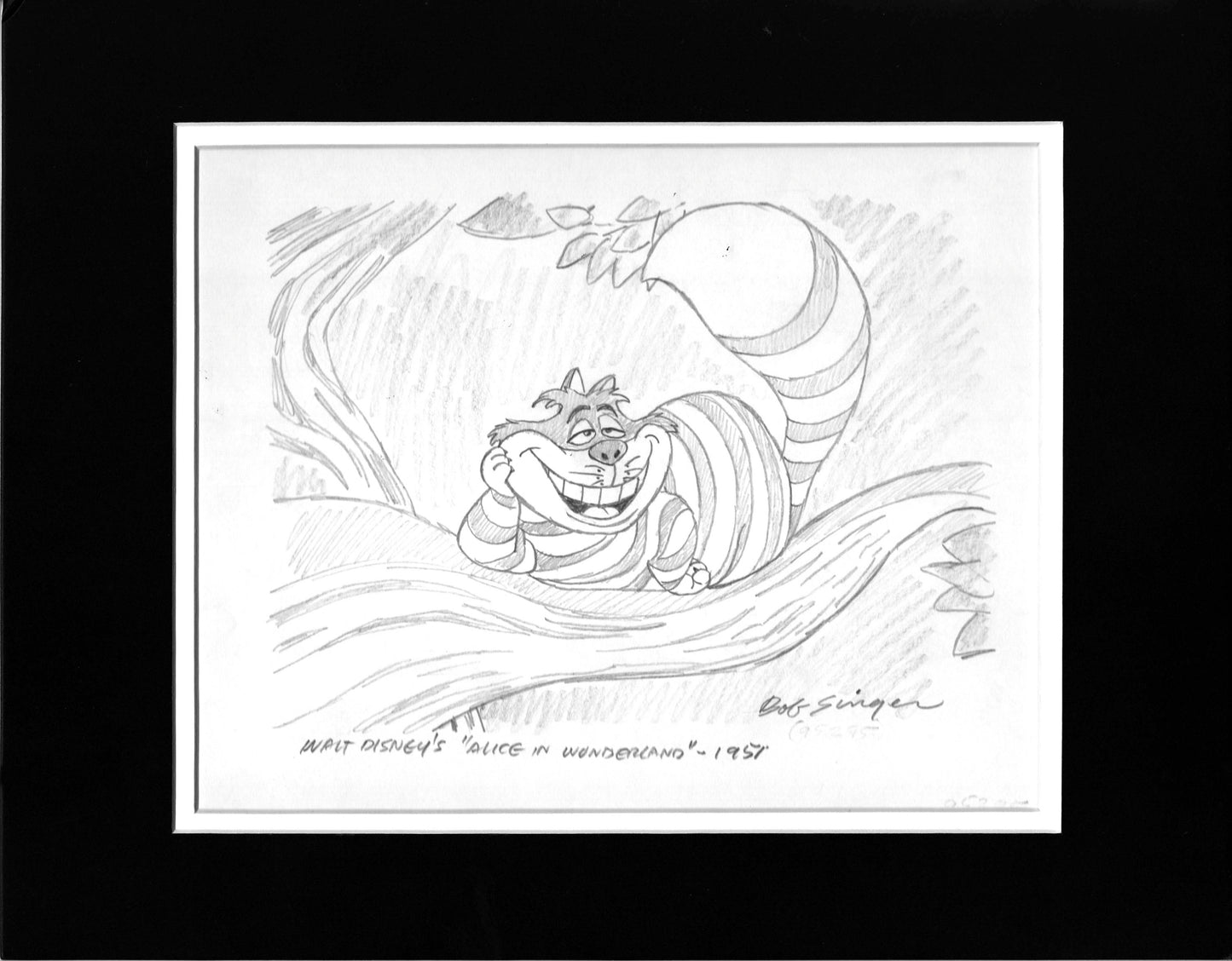 Alice in Wonderland Cheshire Cat Pencil Scene Drawing Signed by Bob Singer