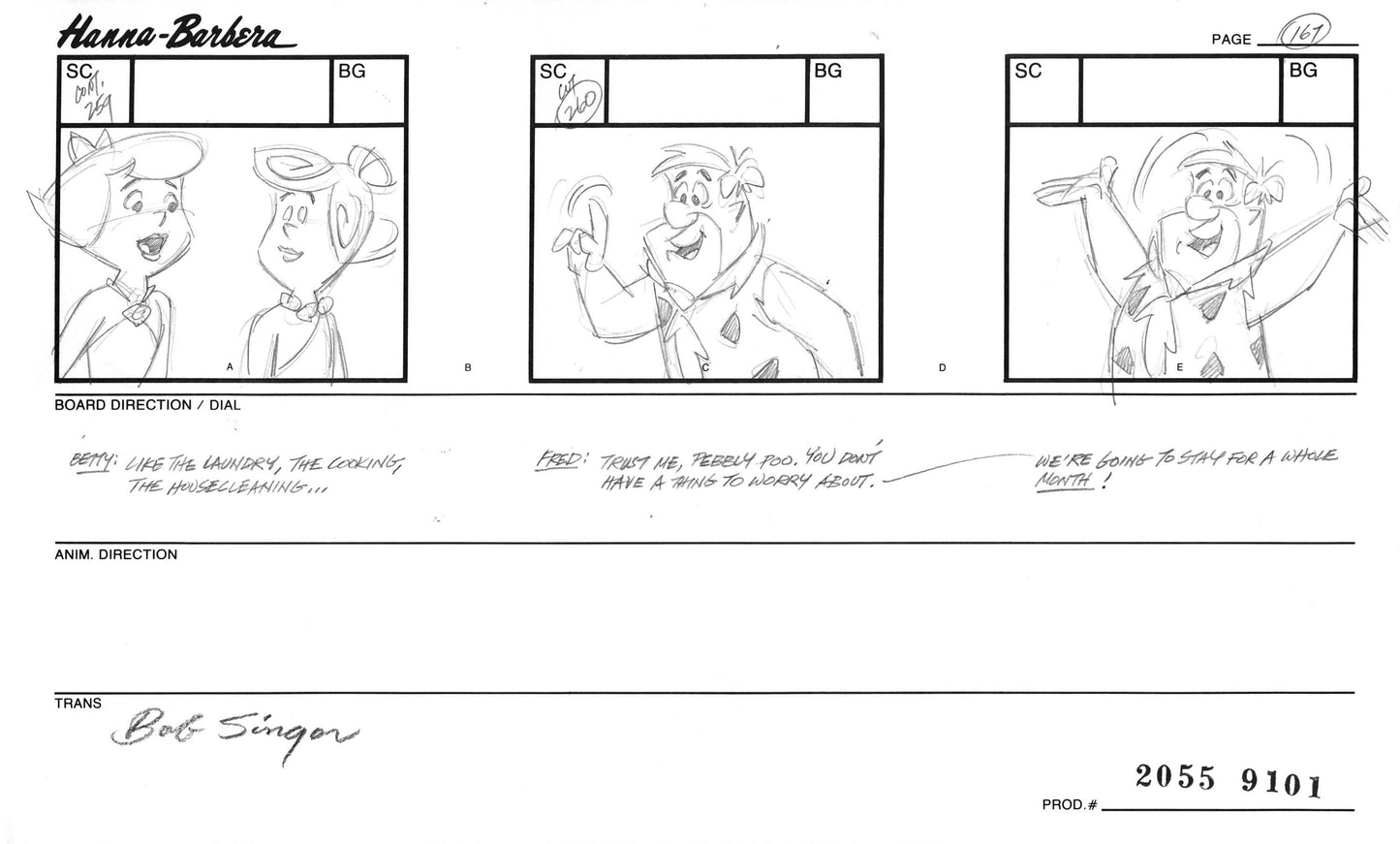 Flintstones Hollyrock-a-Bye Baby Animation Storyboard from Hanna Barbera Signed by Bob Singer 1993 167