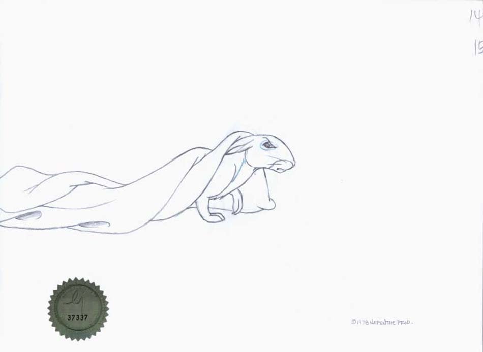 Watership Down 1978 Production Animation Cel Drawing with Linda Jones Enterprise Certificate of Authenticity 004-7