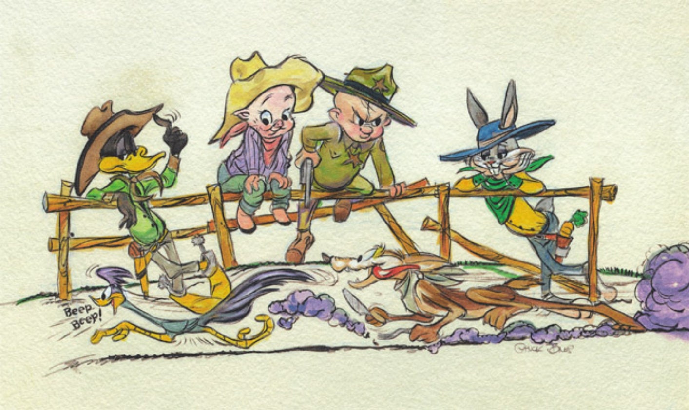 Chuck Jones The Good The Bad and the Hungry Daffy Duck and Bugs Bunny Warner Brothers Giclee on Paper Limited Edition of 350 Western Style