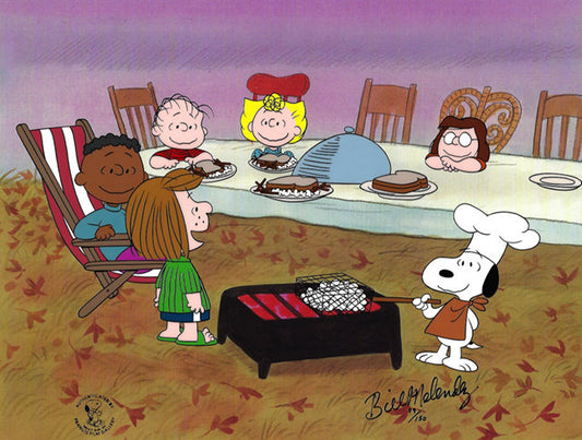 PEANUTS Thanksgiving The Thanksgiving Feast Snoopy Limited Edition of 150 Animation Cel Signed by Bill Melendez mlc07