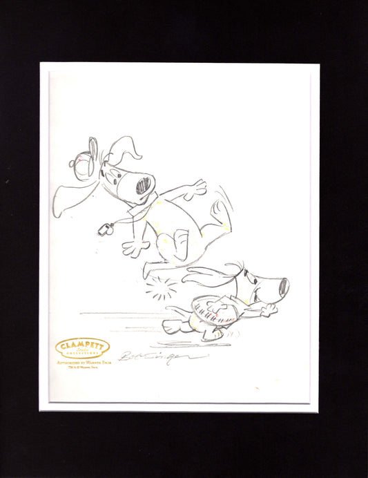 Augie Doggie and Doggie Daddy Pencil Scene Drawing Signed by Bob Singer Based on the Hanna Barbera Characters