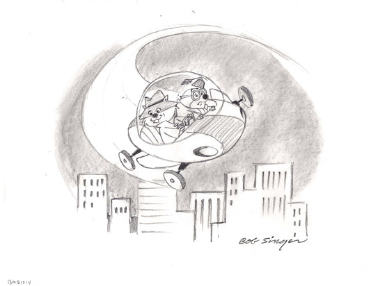 Secret Squirrel Pencil Scene Drawing Signed by Bob Singer Based on the Hanna Barbera Characters