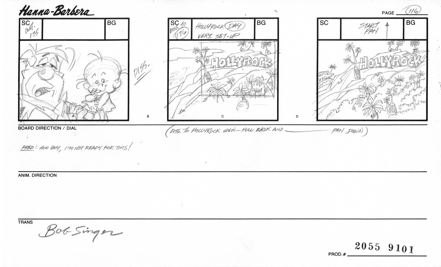 Flintstones Hollyrock-a-Bye Baby Animation Storyboard from Hanna Barbera Signed by Bob Singer 1993 116