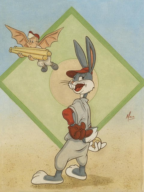 Mike Kupka Signed Baseball Bugs Bunny Warner Brothers Limited Edition of 87 Giclee on Canvas