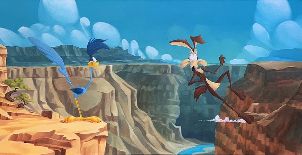 Ben Olson Signed Scenic Route Wile E Coyote and the Road Runner Warner Brothers Limited Edition of 20 Giclee on Canvas