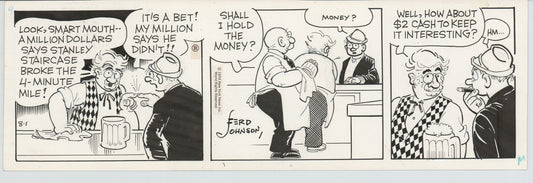 Moon Mullins Original Ink Daily Comic Strip Art signed Ferd Johnson 1974 B3021