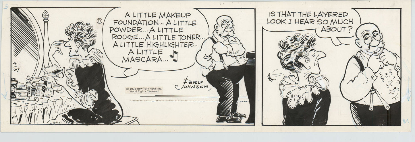 Moon Mullins Original Ink Daily Comic Strip Art signed Ferd Johnson 1973 B3030