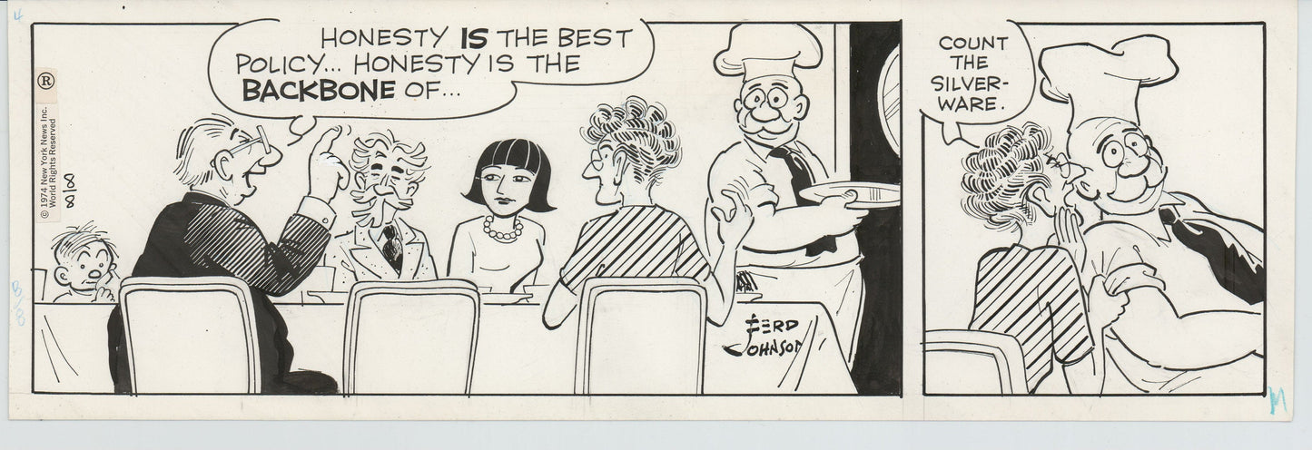 Moon Mullins Original Ink Daily Comic Strip Art signed Ferd Johnson 1974 B3031
