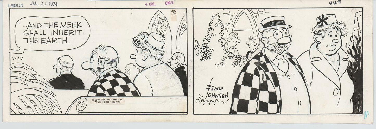 Moon Mullins Original Ink Daily Comic Strip Art signed Ferd Johnson 1974 B3036