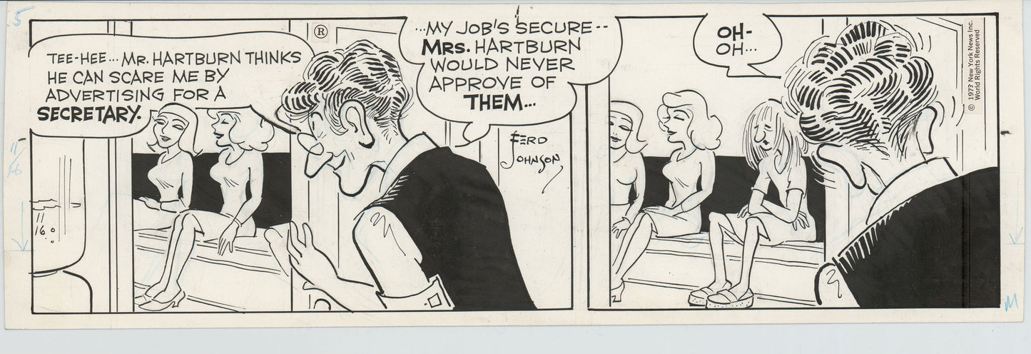 Moon Mullins Original Ink Daily Comic Strip Art signed Ferd Johnson 1973 B3047