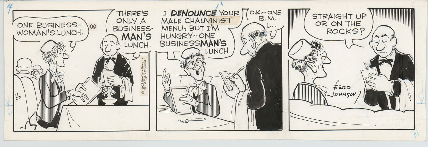 Moon Mullins Original Ink Daily Comic Strip Art signed Ferd Johnson 1973 B3050