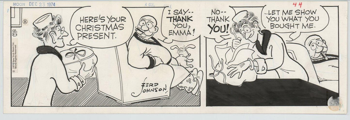 Moon Mullins Original Ink Daily Comic Strip Art signed Ferd Johnson 1974 B3064