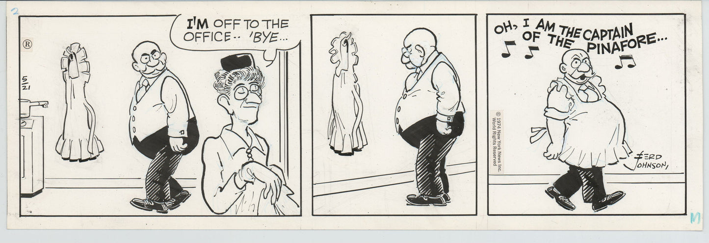 Moon Mullins Original Ink Daily Comic Strip Art signed Ferd Johnson 1974 B3098