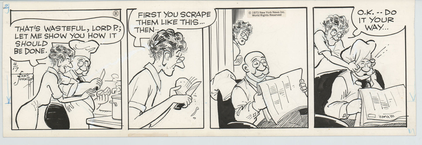 Moon Mullins Original Ink Daily Comic Strip Art signed Ferd Johnson 1973 B3070