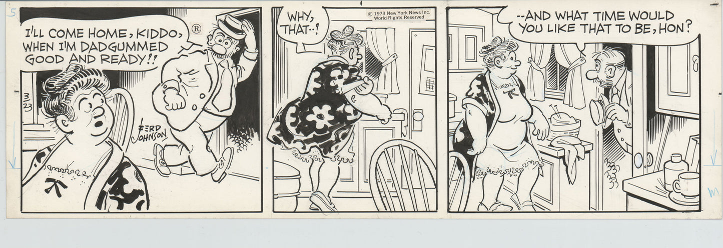 Moon Mullins Original Ink Daily Comic Strip Art signed Ferd Johnson 1973 B3091