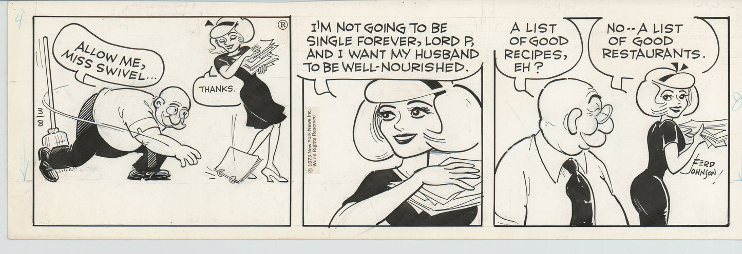 Moon Mullins Original Ink Daily Comic Strip Art signed Ferd Johnson 1973 B3084