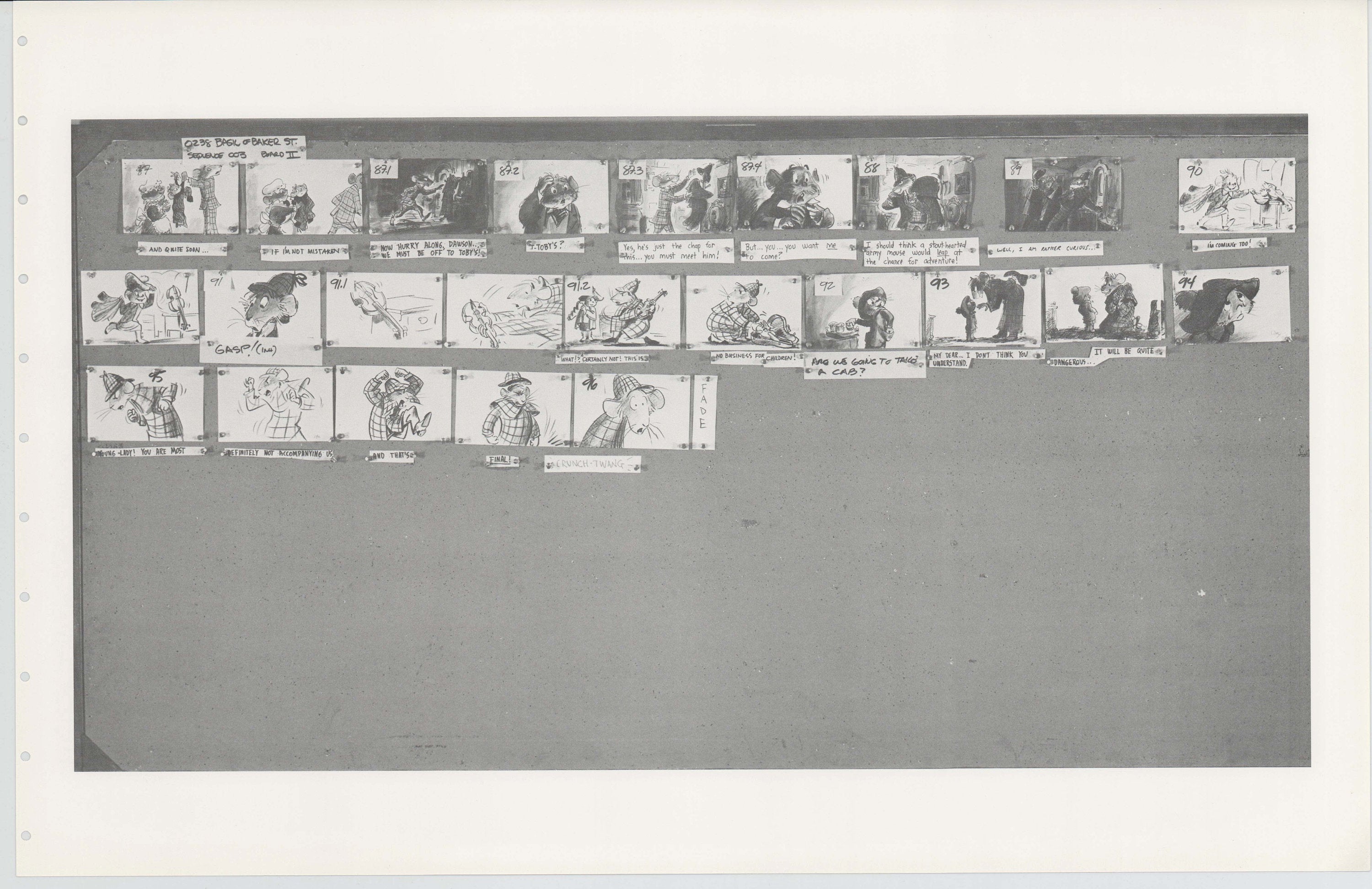 Great Mouse Detective Walt Disney Production Animation Storyboard Sheet outlet 1986 268