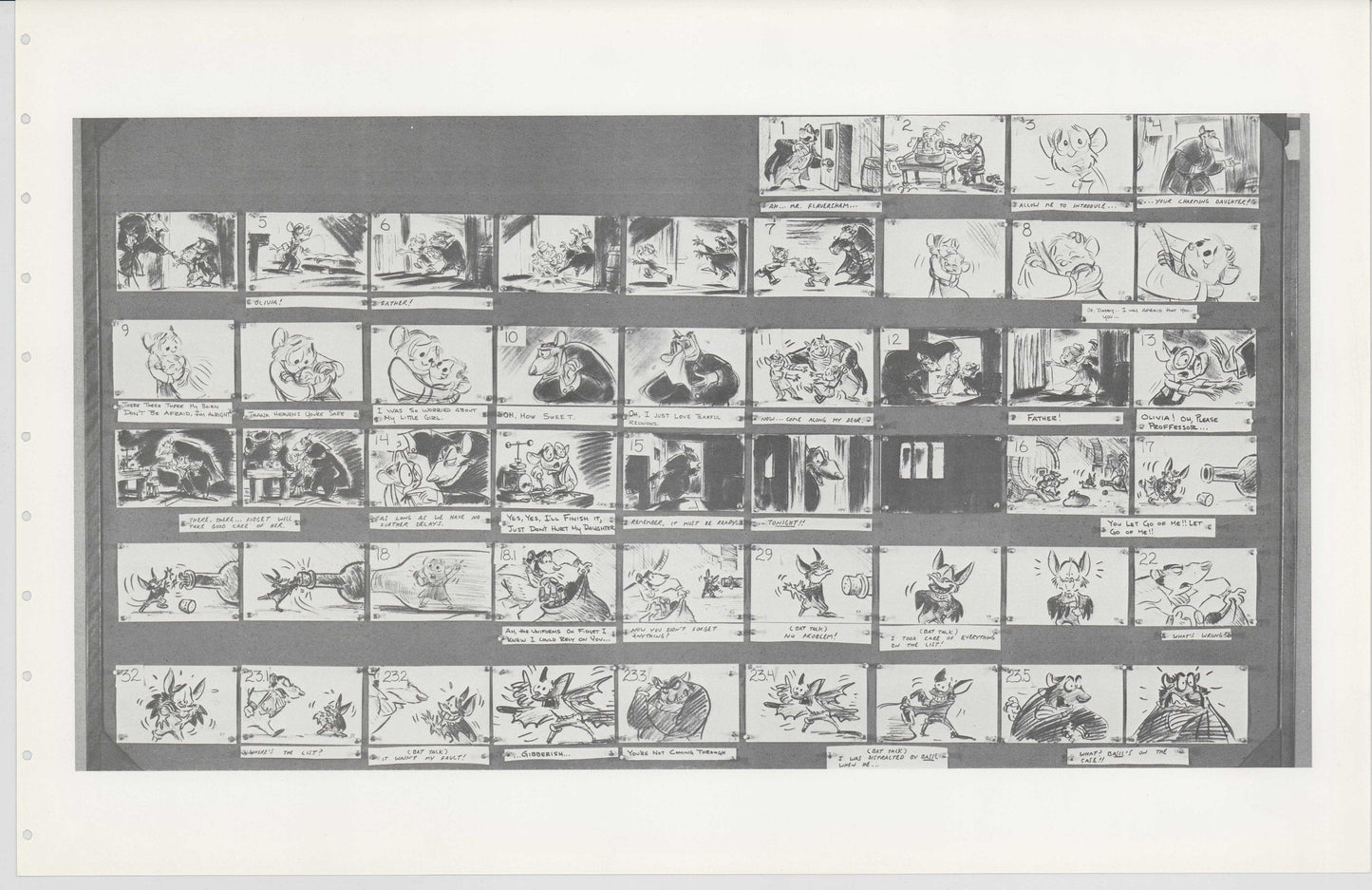 Great Mouse Detective Walt Disney Production Animation Storyboard Sheet 1986 250