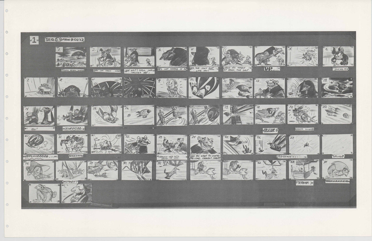 Great Mouse Detective Walt Disney Production Animation Storyboard Sheet 1986 268