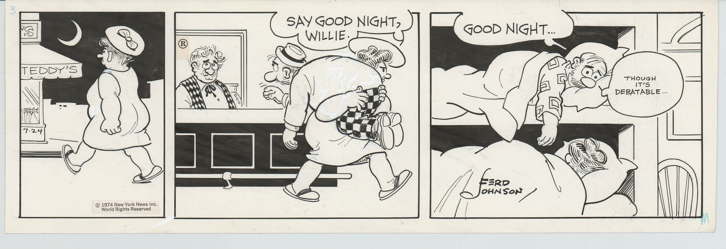 Moon Mullins Original Ink Daily Comic Strip Art signed Ferd Johnson 1974 B3011