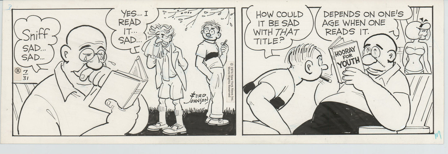 Moon Mullins Original Ink Daily Comic Strip Art signed Ferd Johnson 1974 B3020