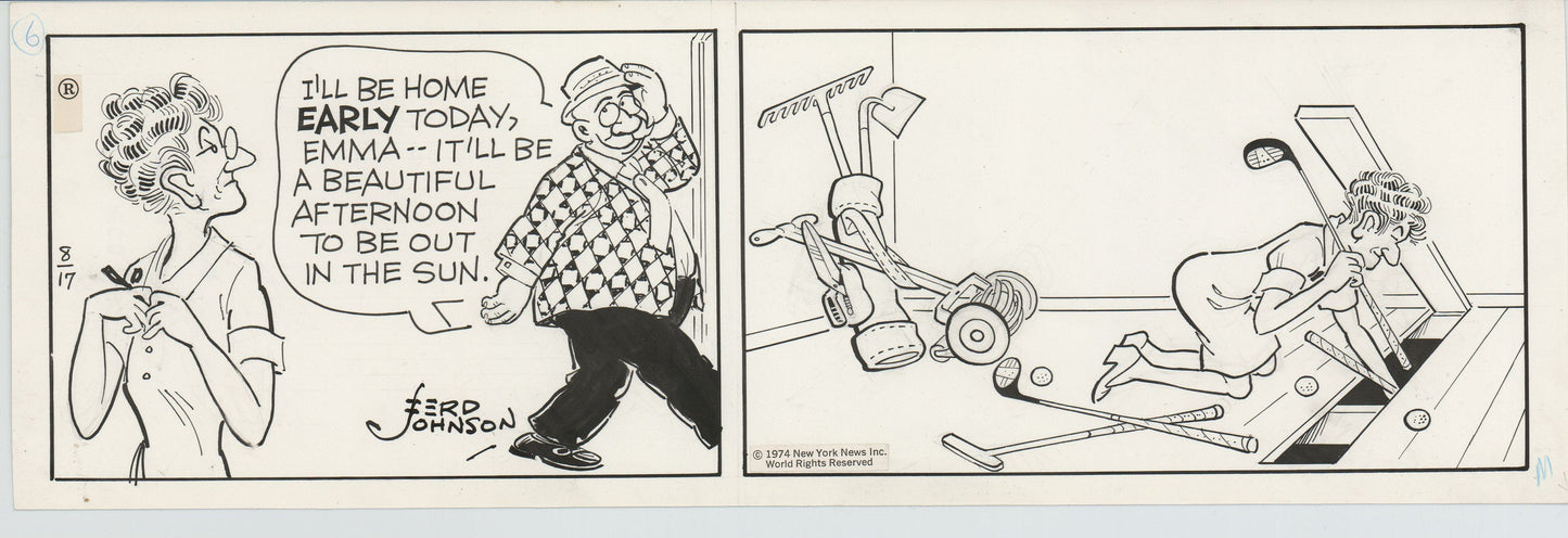 Moon Mullins Original Ink Daily Comic Strip Art signed Ferd Johnson 1974 B3032