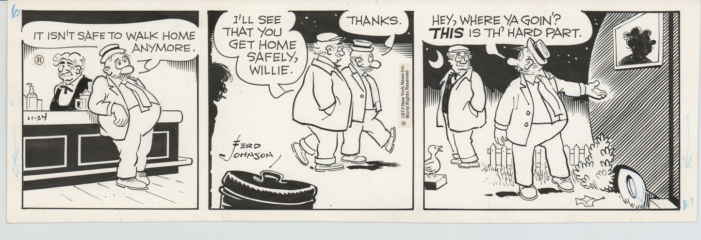 Moon Mullins Original Ink Daily Comic Strip Art signed Ferd Johnson 1973 B3041