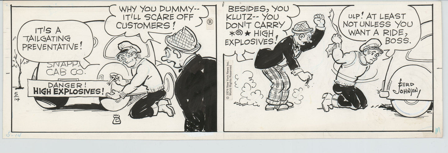 Moon Mullins Original Ink Daily Comic Strip Art signed Ferd Johnson 1974 B3054