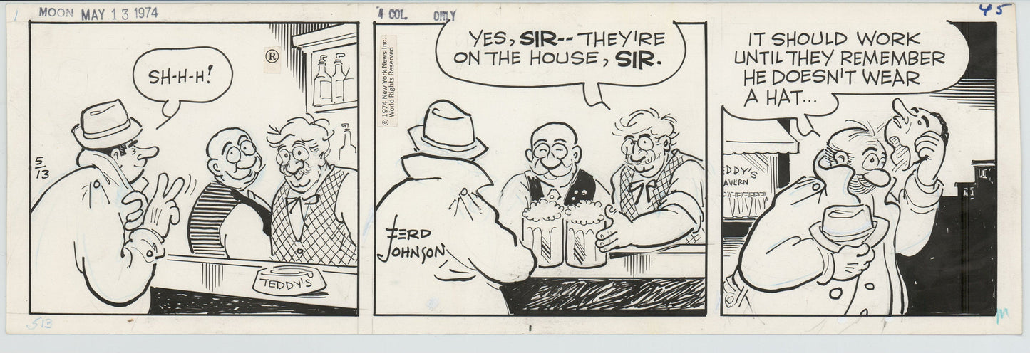 Moon Mullins Original Ink Daily Comic Strip Art signed Ferd Johnson 1974 B3055