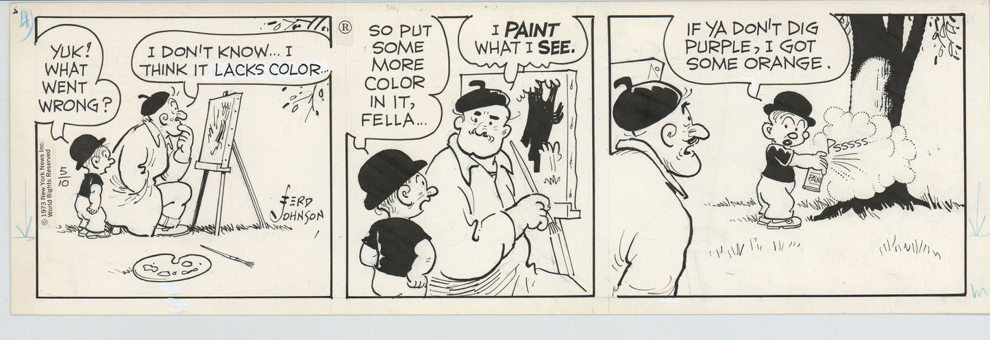 Moon Mullins Original Ink Daily Comic Strip Art signed Ferd Johnson 1973 B3077