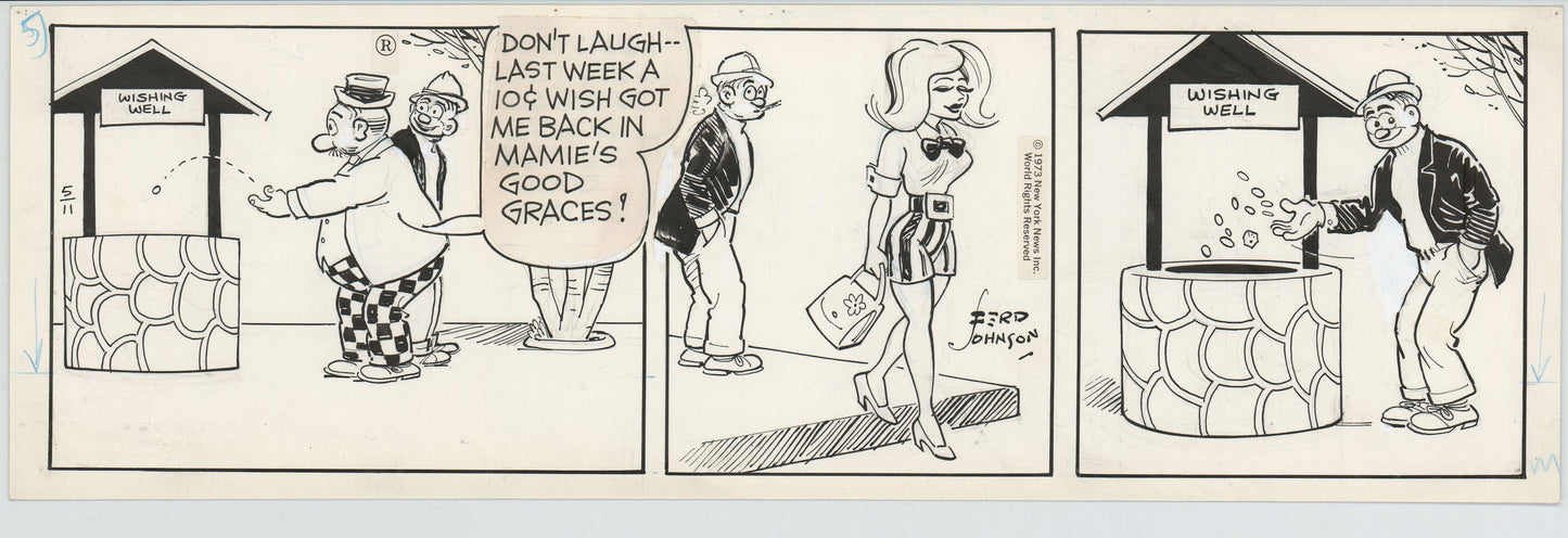 Moon Mullins Original Ink Daily Comic Strip Art signed Ferd Johnson 1973 B3078