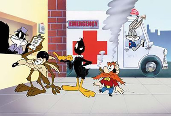 Looney Tunes Emergency with Bugs Bunny Daffy Wile and Yosemite Sam Warner Brothers Limited Edition Animation Cel of 100