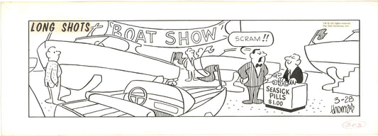 Fred Thomas Signed Long Shots Original Comic Art Strip Panel Cartoon about Boating b4165