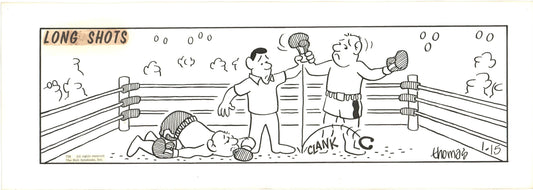 Fred Thomas Signed Long Shots Original Comic Art Strip Panel Cartoon about boxing b4190
