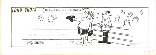 Fred Thomas Signed Long Shots Original Comic Art Strip Panel Cartoon about Boxing b4124