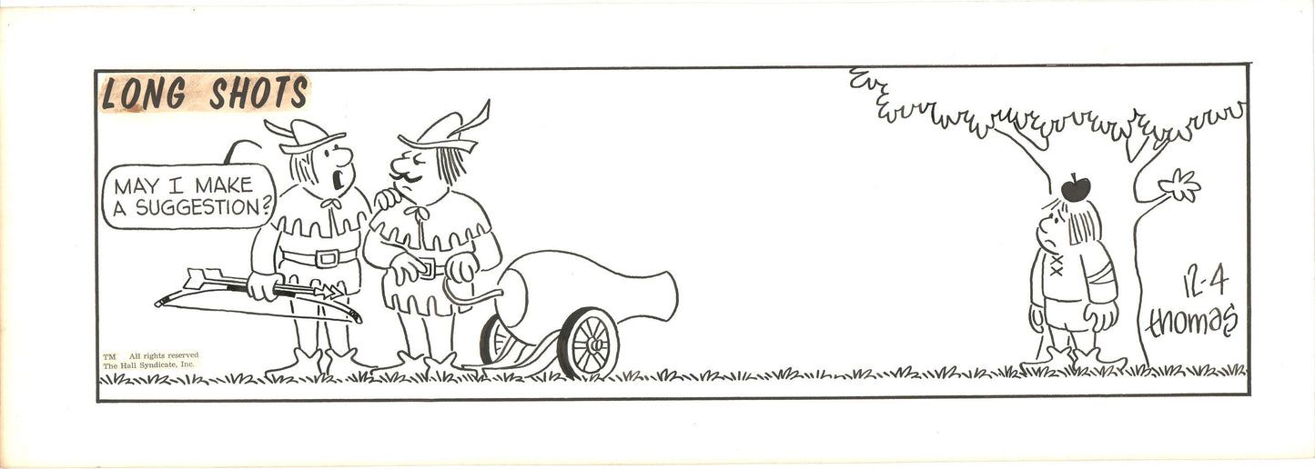 Fred Thomas Signed Long Shots Original Comic Art Strip Panel Cartoon about Archery b4126