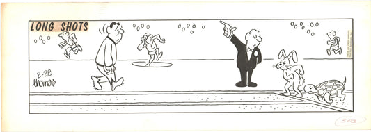 Fred Thomas Signed Long Shots Original Comic Art Strip Panel Cartoon about track and field b4173
